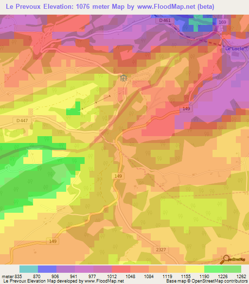 Le Prevoux,Switzerland Elevation Map