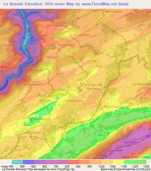 Le Roselet,Switzerland Elevation Map