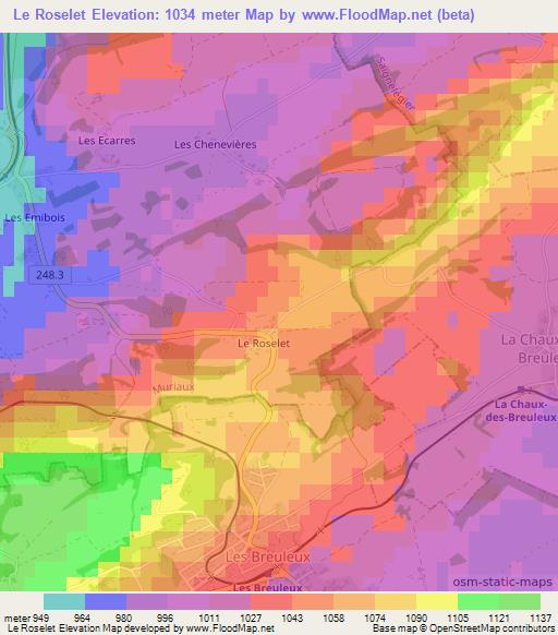 Le Roselet,Switzerland Elevation Map