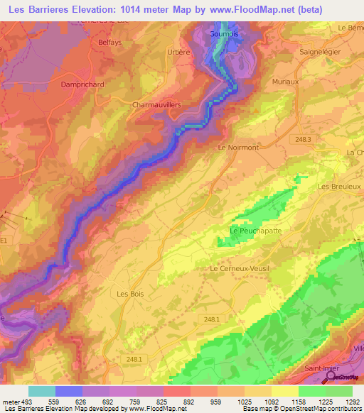 Les Barrieres,Switzerland Elevation Map