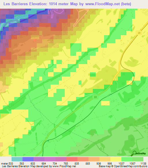 Les Barrieres,Switzerland Elevation Map