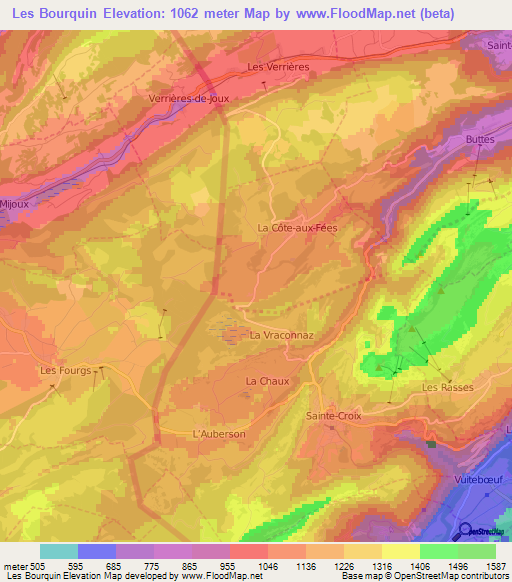 Les Bourquin,Switzerland Elevation Map