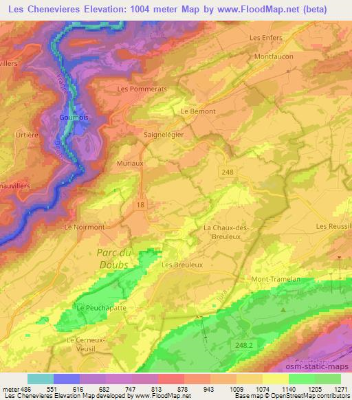 Les Chenevieres,Switzerland Elevation Map