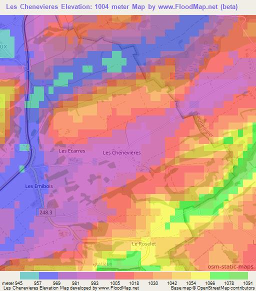 Les Chenevieres,Switzerland Elevation Map