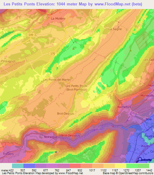 Les Petits Ponts,Switzerland Elevation Map