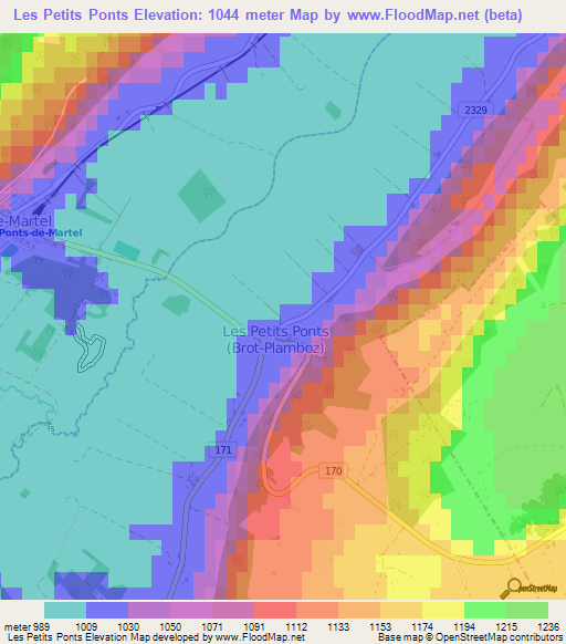 Les Petits Ponts,Switzerland Elevation Map