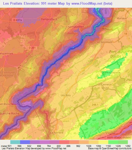 Les Prailats,Switzerland Elevation Map