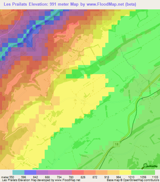 Les Prailats,Switzerland Elevation Map