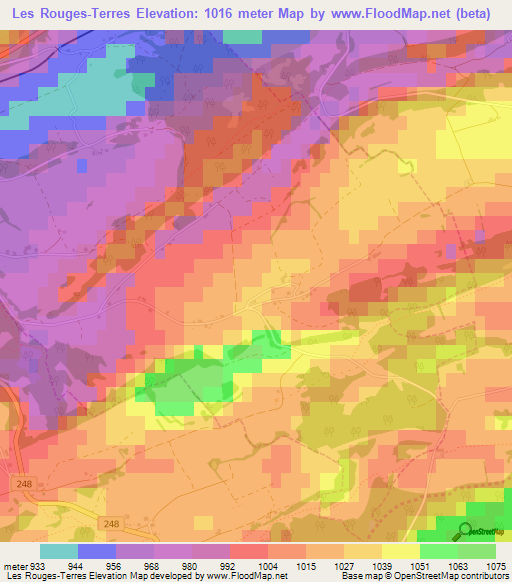 Les Rouges-Terres,Switzerland Elevation Map