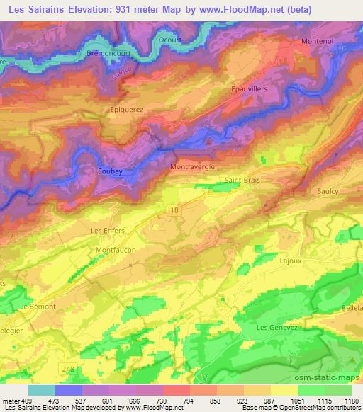 Les Sairains,Switzerland Elevation Map