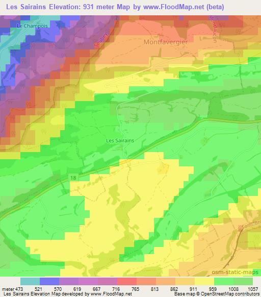 Les Sairains,Switzerland Elevation Map