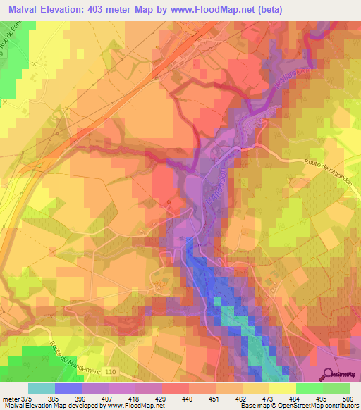 Malval,Switzerland Elevation Map