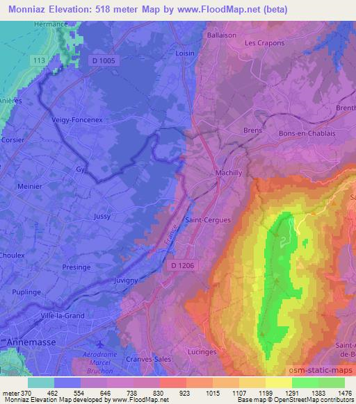 Monniaz,Switzerland Elevation Map