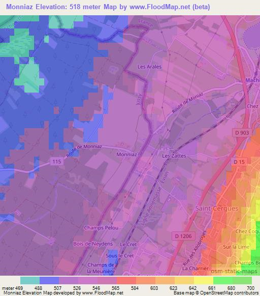 Monniaz,Switzerland Elevation Map
