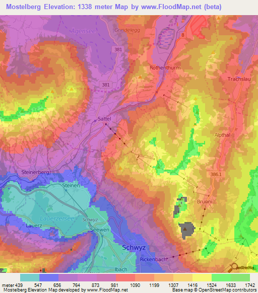 Mostelberg,Switzerland Elevation Map