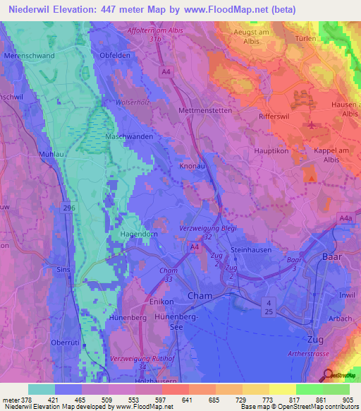 Niederwil,Switzerland Elevation Map
