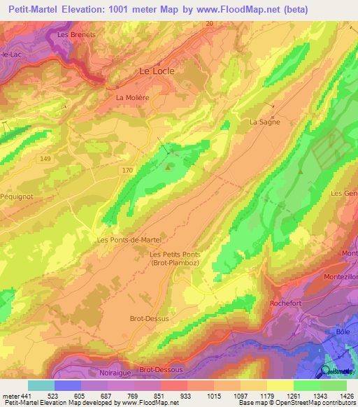 Petit-Martel,Switzerland Elevation Map