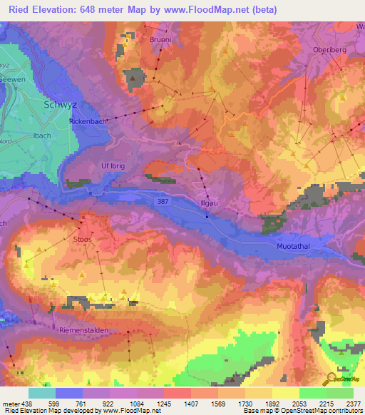 Ried,Switzerland Elevation Map