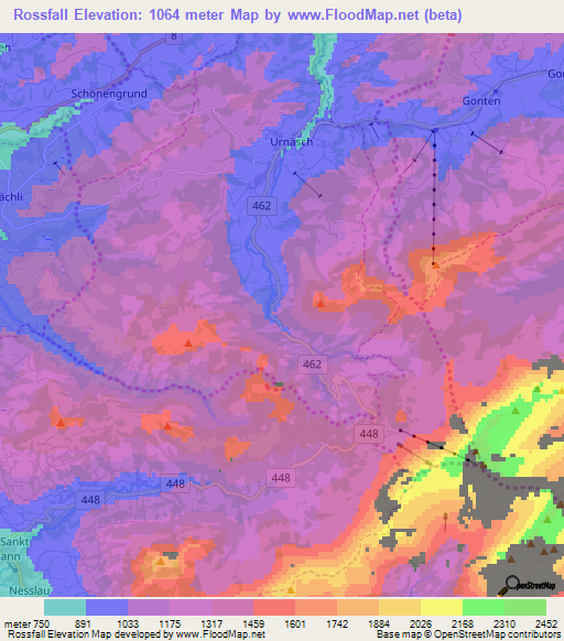 Rossfall,Switzerland Elevation Map