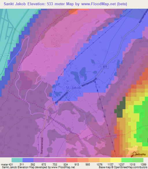 Sankt Jakob,Switzerland Elevation Map