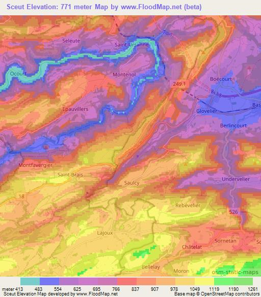 Sceut,Switzerland Elevation Map