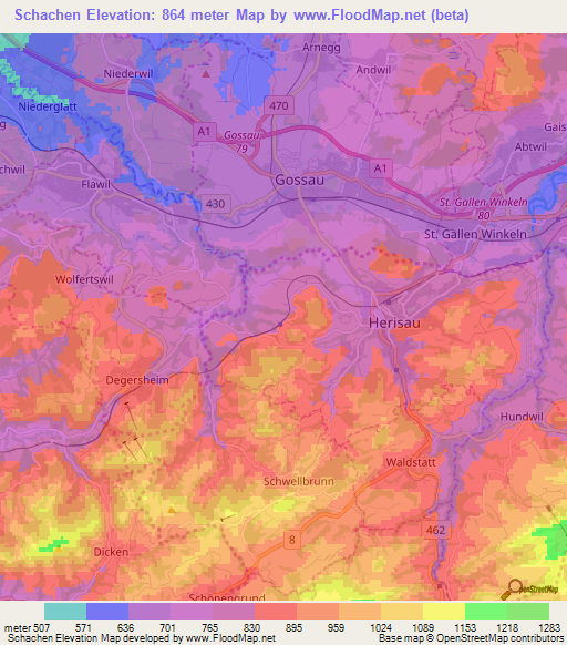 Schachen,Switzerland Elevation Map