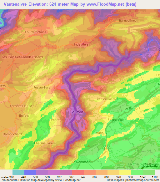 Vautenaivre,Switzerland Elevation Map