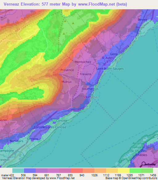 Verneaz,Switzerland Elevation Map