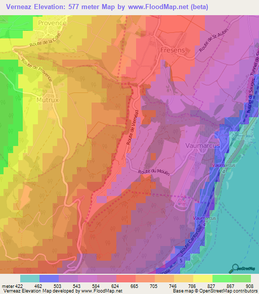 Verneaz,Switzerland Elevation Map