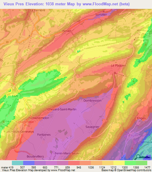 Vieux Pres,Switzerland Elevation Map