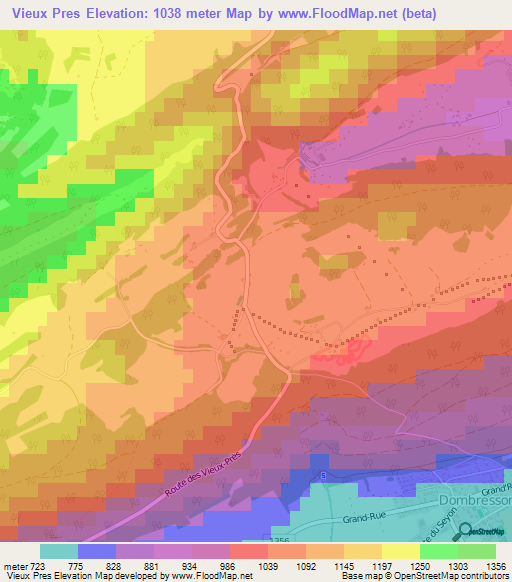 Vieux Pres,Switzerland Elevation Map