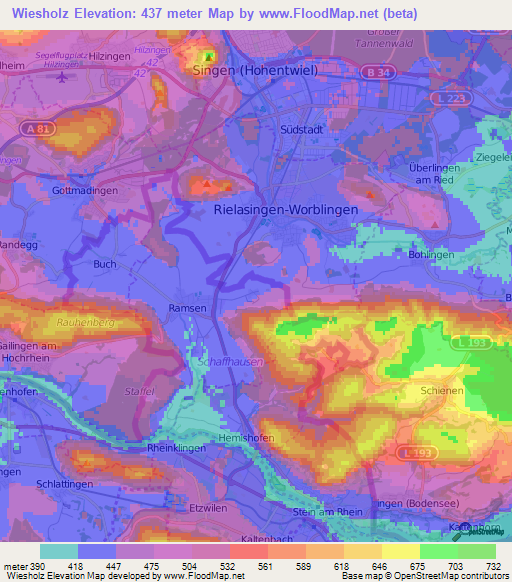 Wiesholz,Switzerland Elevation Map