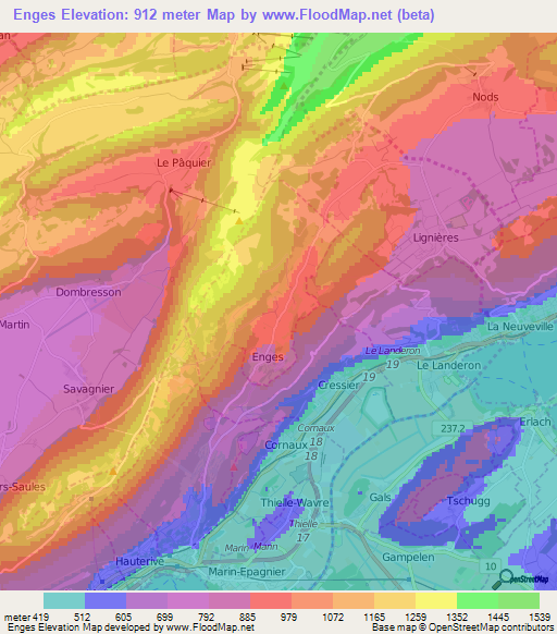 Enges,Switzerland Elevation Map