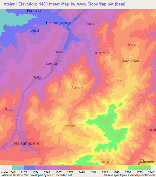 Atalani,Turkey Elevation Map