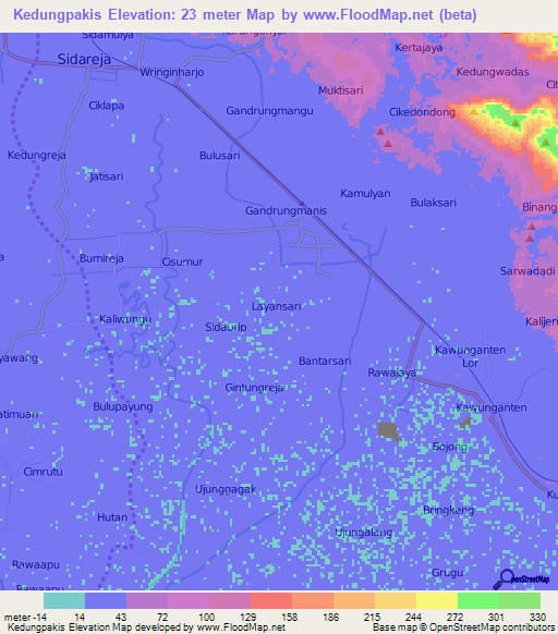 Kedungpakis,Indonesia Elevation Map