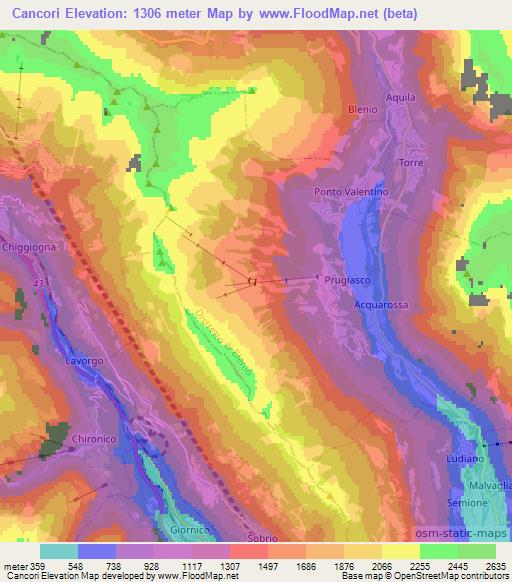 Cancori,Switzerland Elevation Map