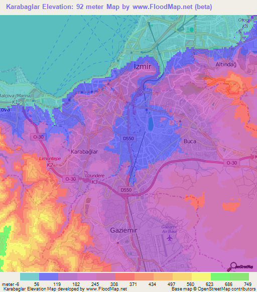 Karabaglar,Turkey Elevation Map