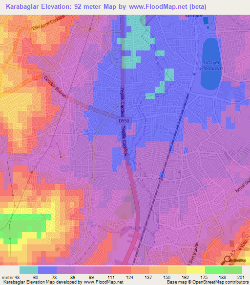 Karabaglar,Turkey Elevation Map