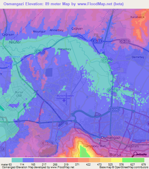 Osmangazi,Turkey Elevation Map