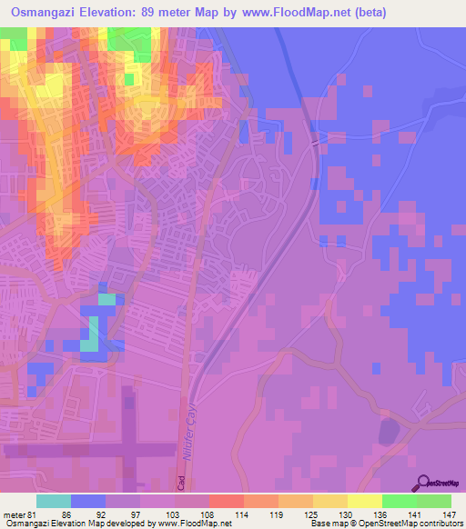 Osmangazi,Turkey Elevation Map