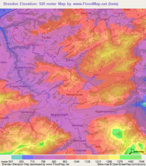 Brenden,Switzerland Elevation Map