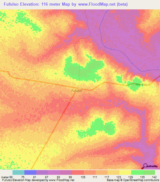 Fufulso,Ghana Elevation Map