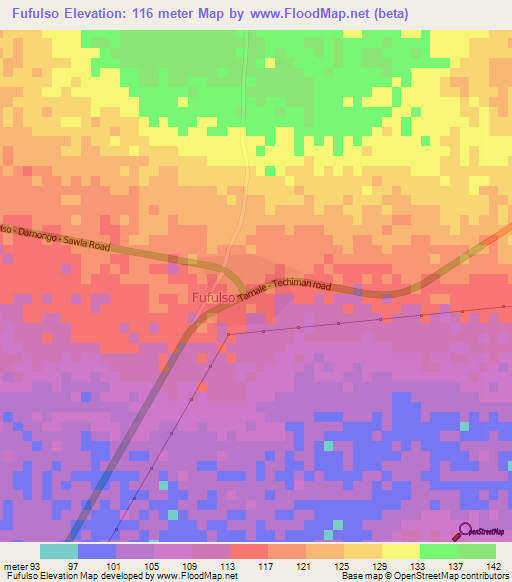 Fufulso,Ghana Elevation Map