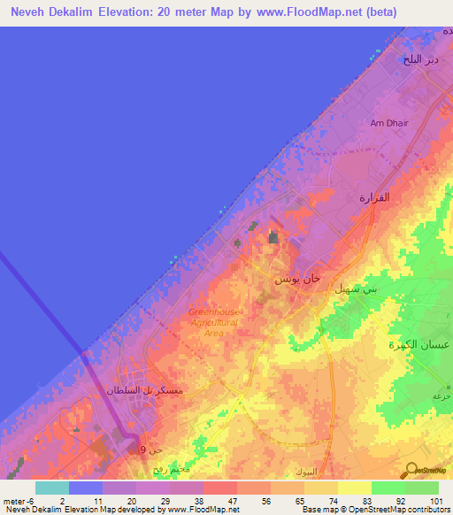 Neveh Dekalim,Palestinian Territory Elevation Map