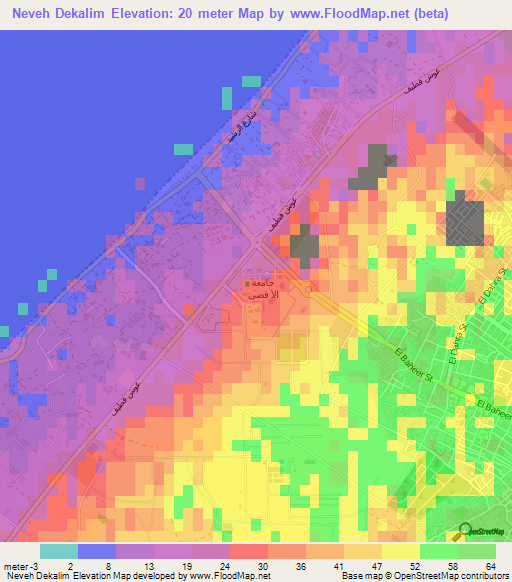 Neveh Dekalim,Palestinian Territory Elevation Map