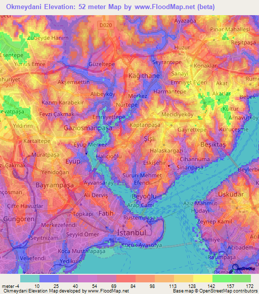 Okmeydani,Turkey Elevation Map