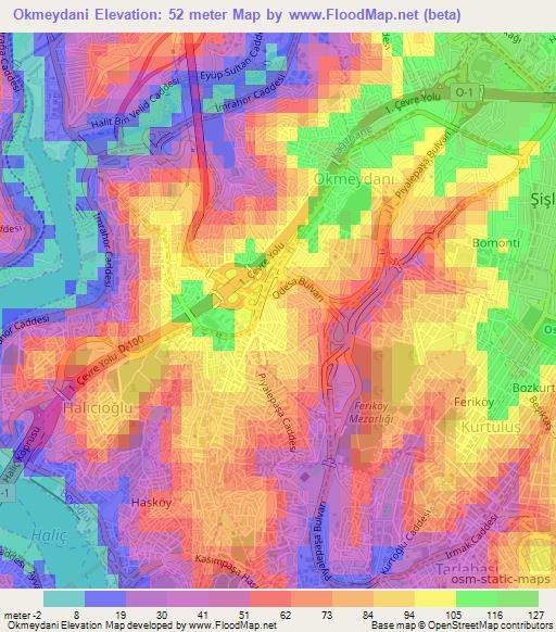 Okmeydani,Turkey Elevation Map