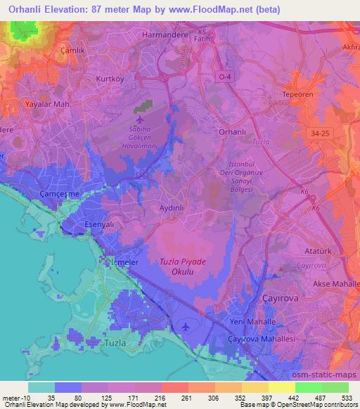 Orhanli,Turkey Elevation Map