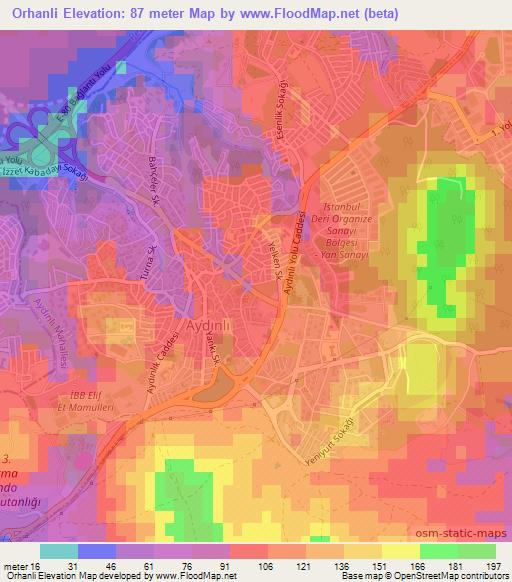 Orhanli,Turkey Elevation Map