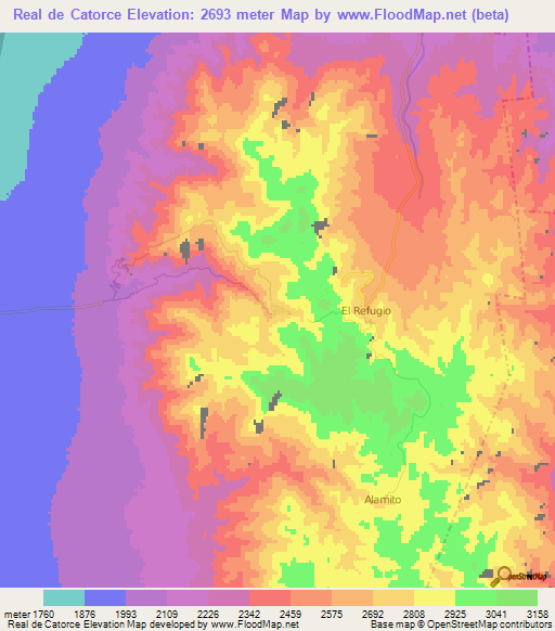 Real de Catorce,Mexico Elevation Map